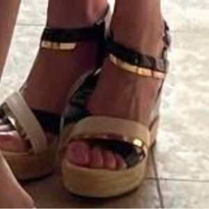 Stylish Black and Cream Women's Wedge Sandals